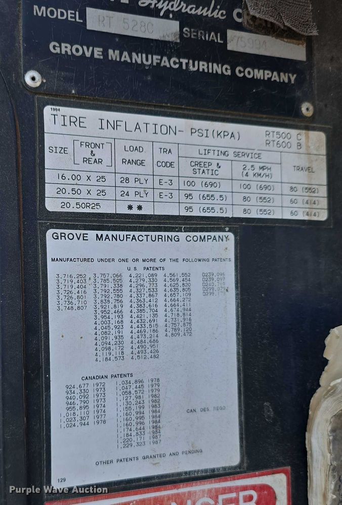 image for item DR3873 1991 Grove RT 528C crane