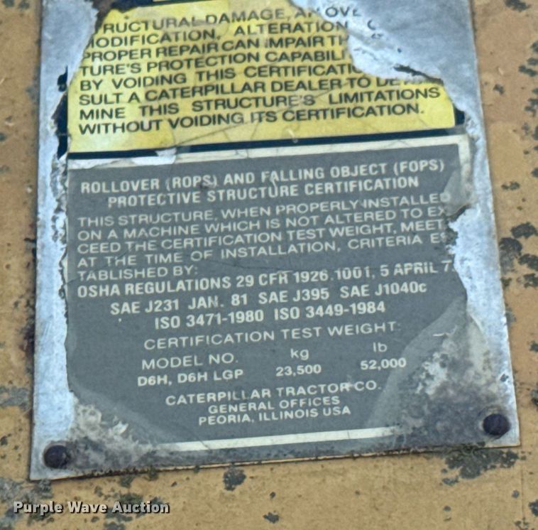 image for item DU9342 1986 Caterpillar D6H Series II dozer