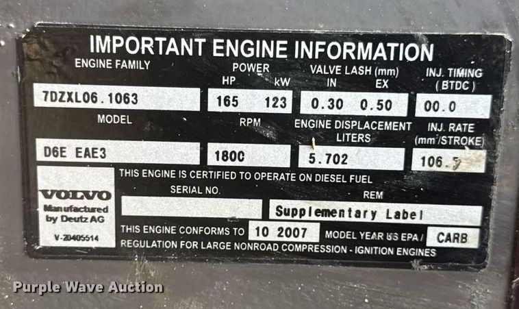 image for item DW3374 2008 Volvo EC210C L excavator