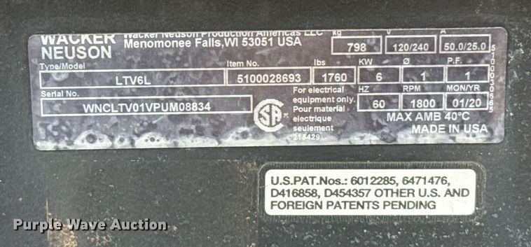 image for item DW5118 2020 Wacker Neuson LTV6 light plant