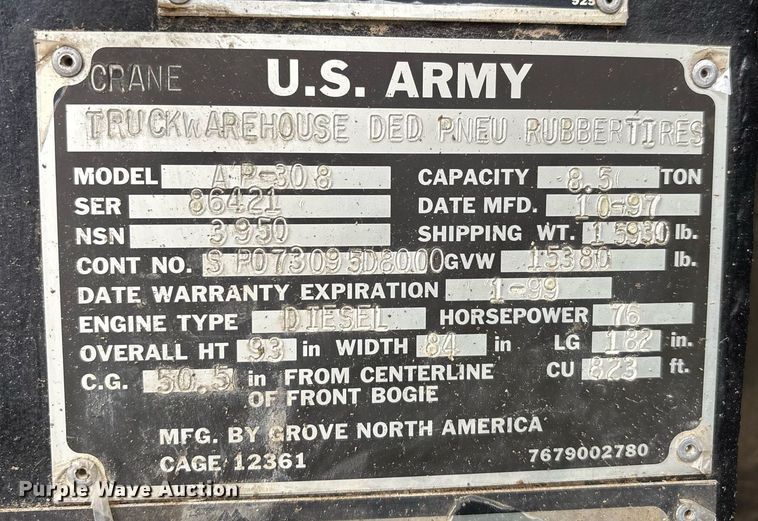 image for item DW7179 1998 Grove AP308 crane