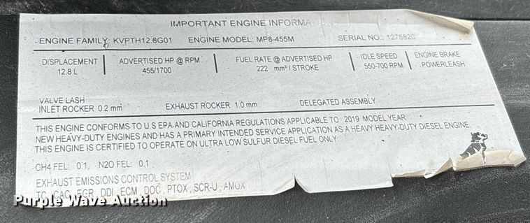 image for item DW7180 2020 Mack Granite semi truck