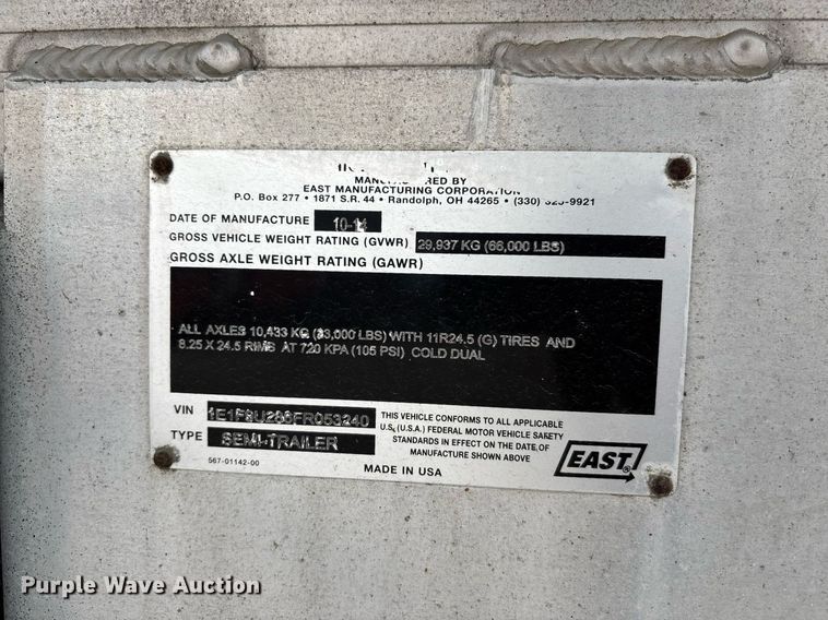 image for item DW7182 2015 East Genesis end dump trailer