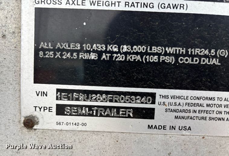 image for item DW7182 2015 East Genesis end dump trailer