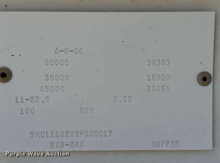 image for item DX5661 2005 CPS SBD-240 bottom dump trailer