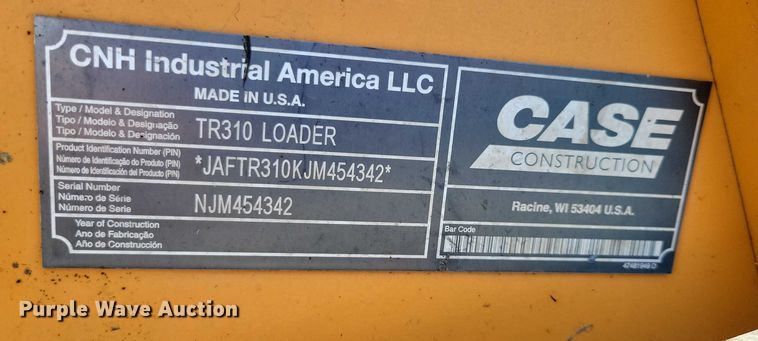 image for item DX7159 2018 Case TR310 tracked skid steer loader