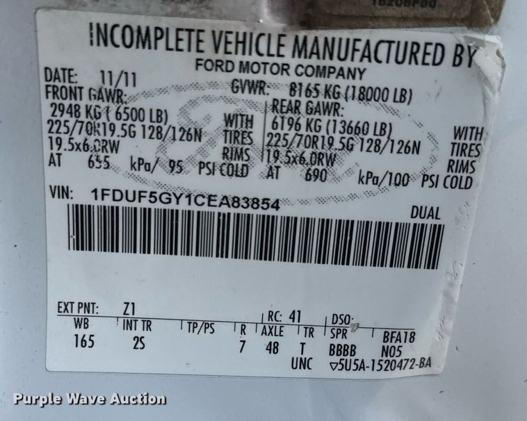 image for item DY0044 2012 Ford F550 Super Duty bucket truck