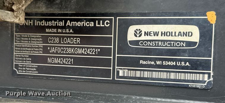 image for item DY0335 2016 New Holland C238 tracked skid steer loader