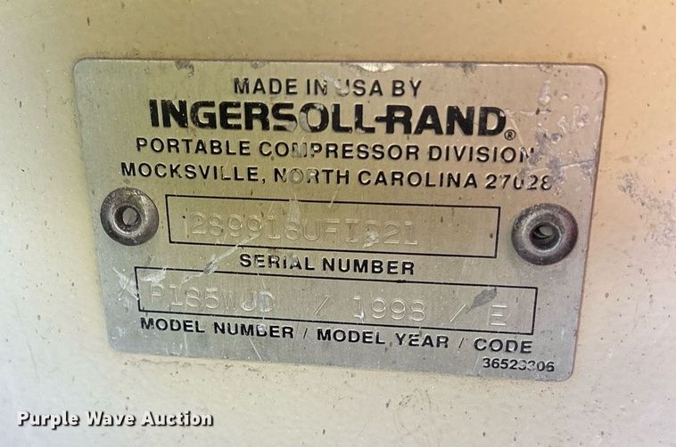 image for item DY0735 1998 Ingersoll-Rand P185WJD air compressor