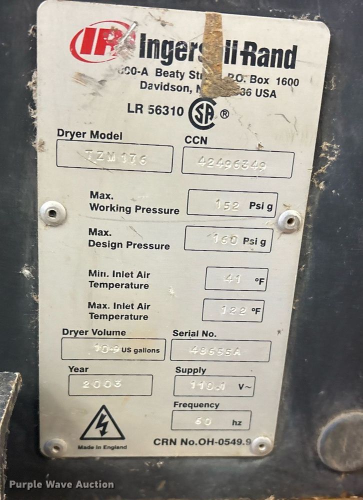 image for item DY0738 (2) Ingersoll-Rand TZM176 air dryers