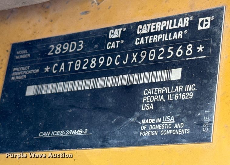 image for item DZ8679 2020 Caterpillar 289D3 tracked skid steer loader