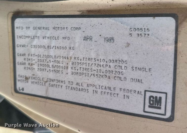 image for item EB2602 1985 GMC C7000 dump truck