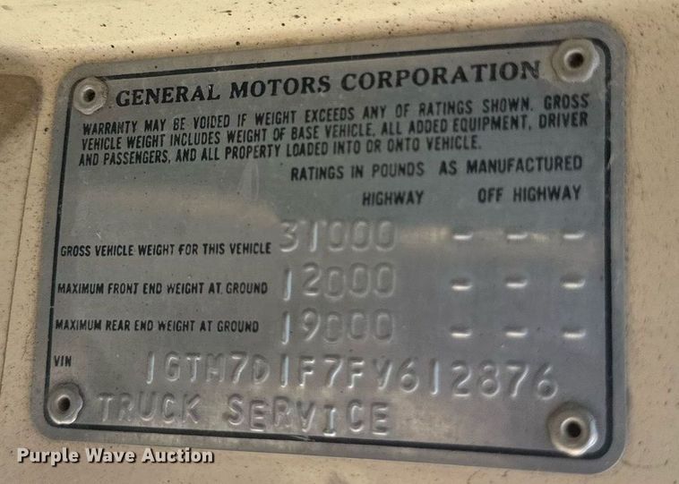 image for item EB2602 1985 GMC C7000 dump truck