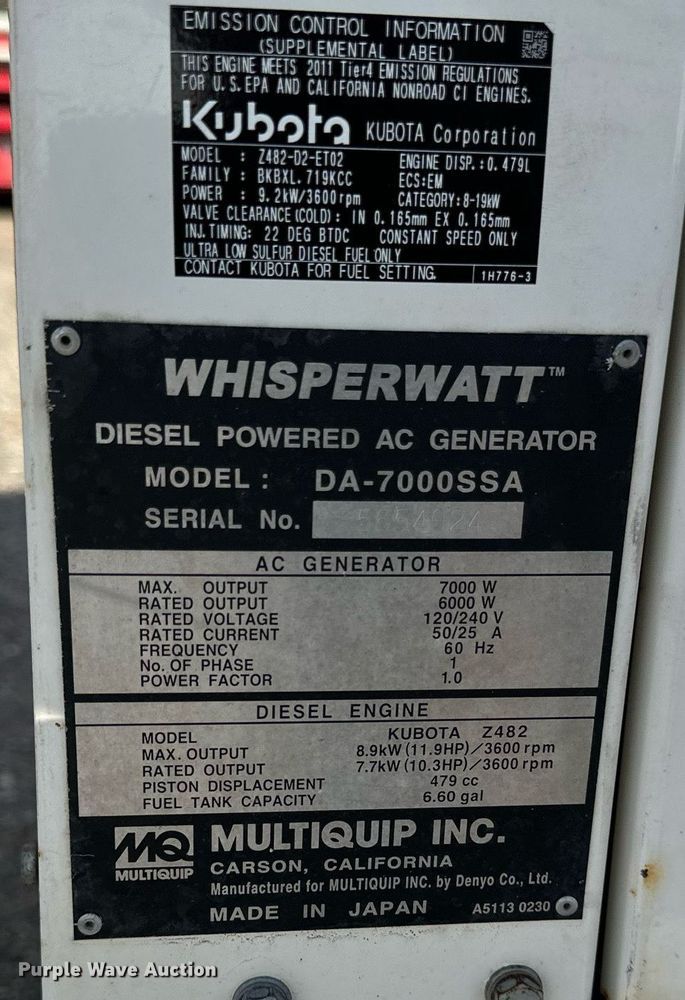 image for item EB2748 MultiQuip Whisperwatt DA-7000SSA generator