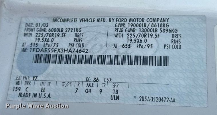 image for item EB2757 2003 Ford E550 utility / service truck