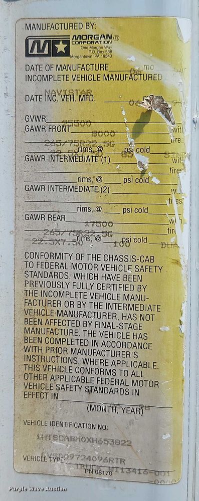 image for item EB8170 1999 International 4700 flatbed truck with crash attenuator