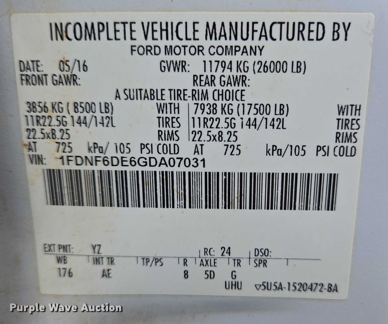 image for item EC4312 2016 Ford F650 vacuum truck