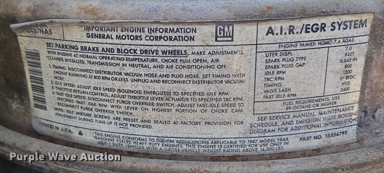 image for item ED2134 1987 Chevrolet C7 crane truck