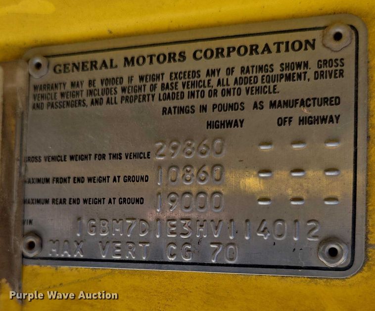 image for item ED2134 1987 Chevrolet C7 crane truck