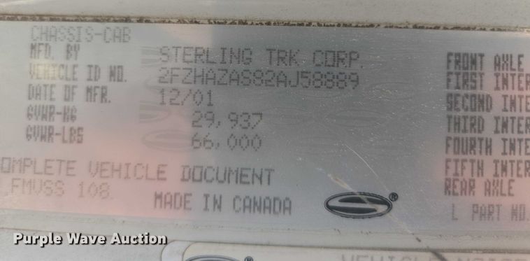 image for item EF1612 2002 Sterling sewer jetter truck