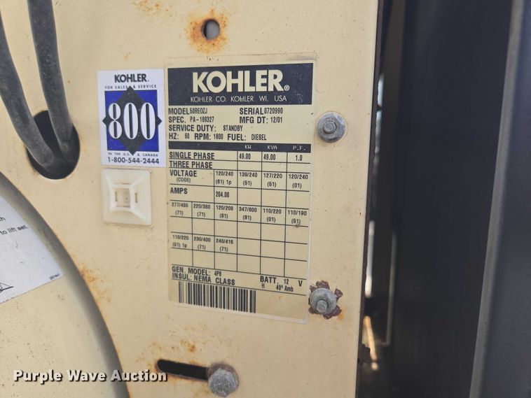 image for item EF1779 2001 Kohler 50RE0ZJ generator