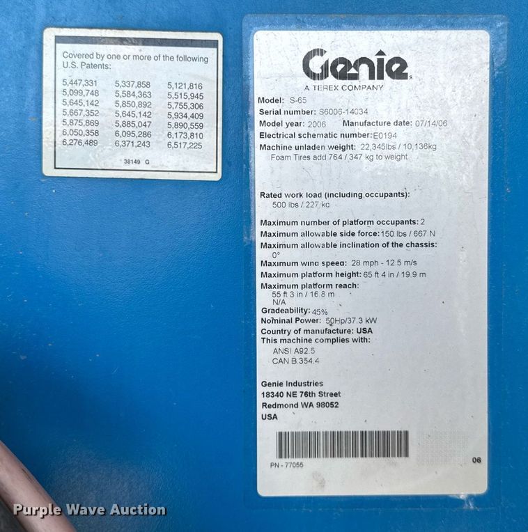 image for item EF2090 2006 Genie S65 boom lift