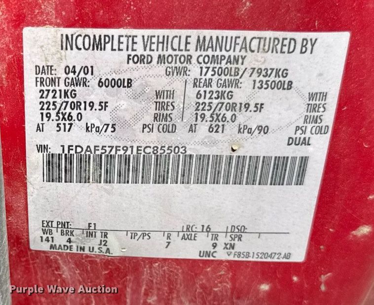 image for item EF2103 2001 Ford F550 dump truck