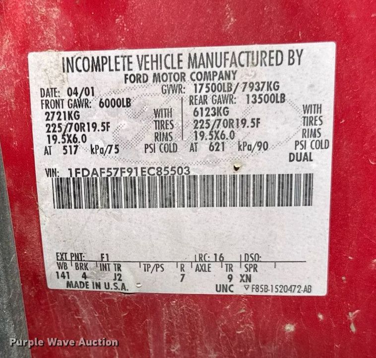 image for item EF2103 2001 Ford F550 dump truck