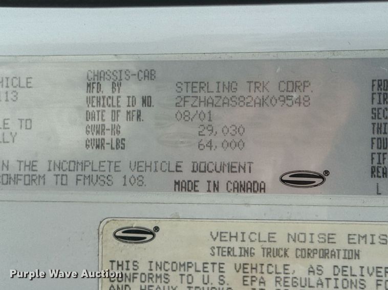 image for item EG5973 2002 Sterling L9500 sewer jetter truck