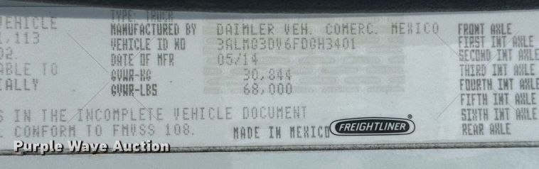 image for item EG6005 2015 Freightliner 114SD vacuum truck