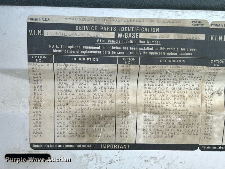 image for item EK8335 2000 GMC C7500 dump truck