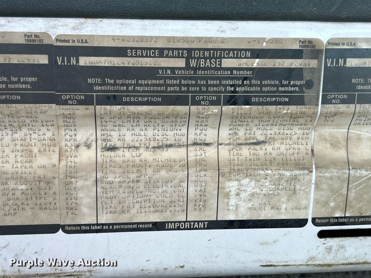 image for item EK8335 2000 GMC C7500 dump truck