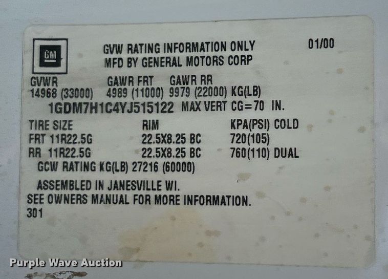 image for item EK8335 2000 GMC C7500 dump truck