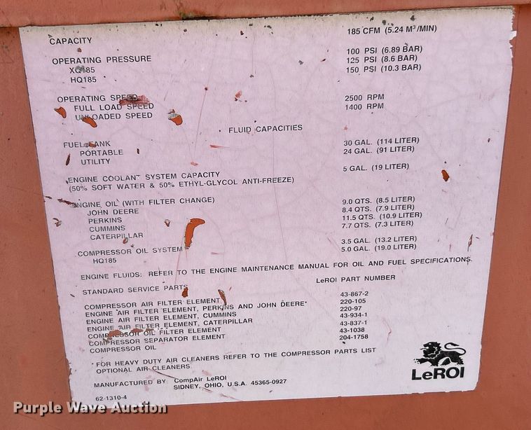 image for item EK8337 1998 CompAir LeRoi RQ185DJE air compressor