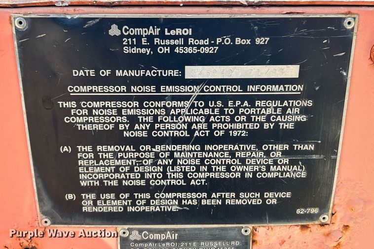 image for item EK8337 1998 CompAir LeRoi RQ185DJE air compressor