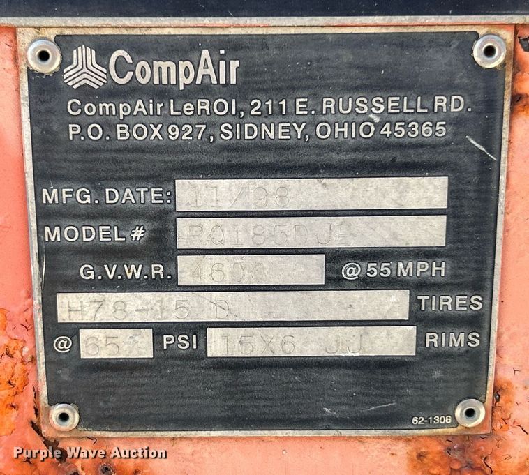 image for item EK8337 1998 CompAir LeRoi RQ185DJE air compressor