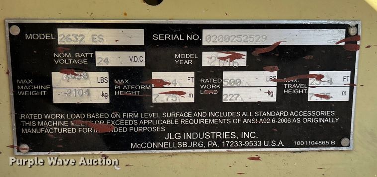 image for item EL6063 2016 JLG 2632 ES scissor lift