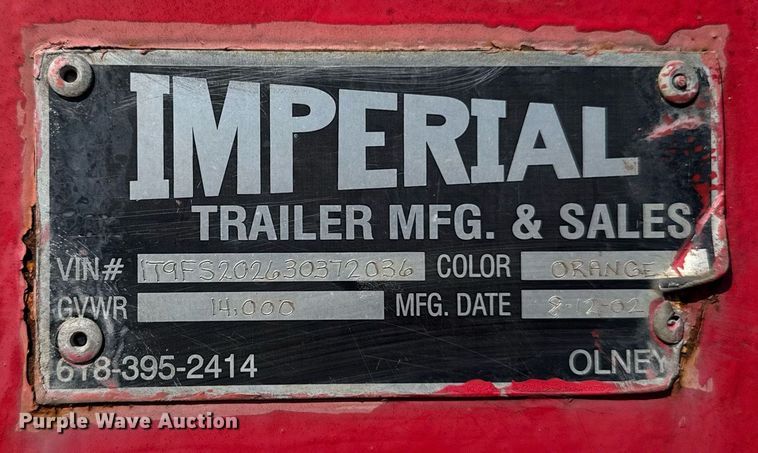 image for item EM3647 2003 Imperial tilt deck equipment trailer