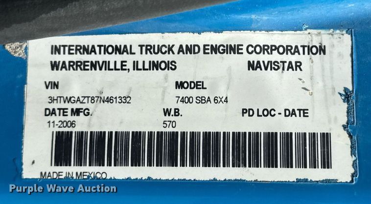 image for item EN4626 2007 International 7400 SBA 6X4 water truck