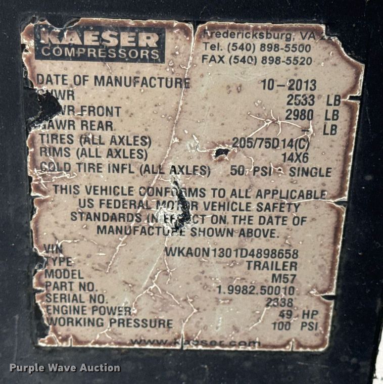 image for item EN4674 2013 Kaeser M57 air compressor