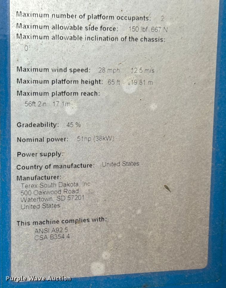 image for item EN4676 2013 Genie S-65 boom lift