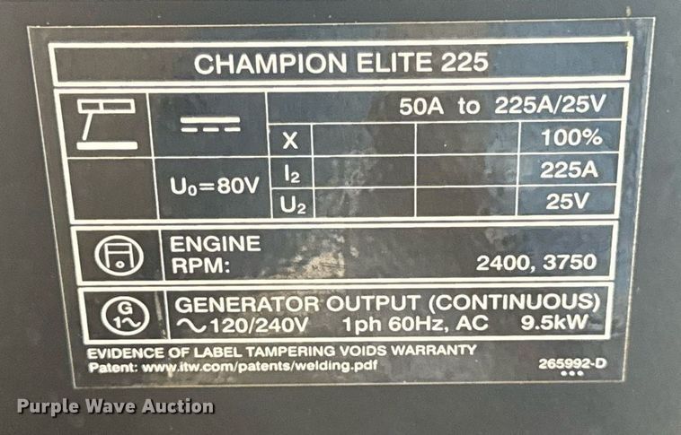 image for item EN4677 Hobart Champion Elite 225 welder/generator