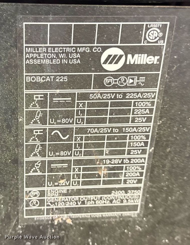image for item EN4678 Miller Bobcat 225 welder/generator