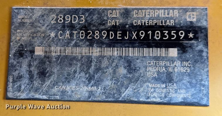 image for item EN4682 2022 Caterpillar 289D3 tracked skid steer loader