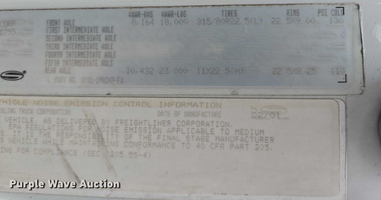 image for item EQ4067 2001 Sterling sewer jetter truck