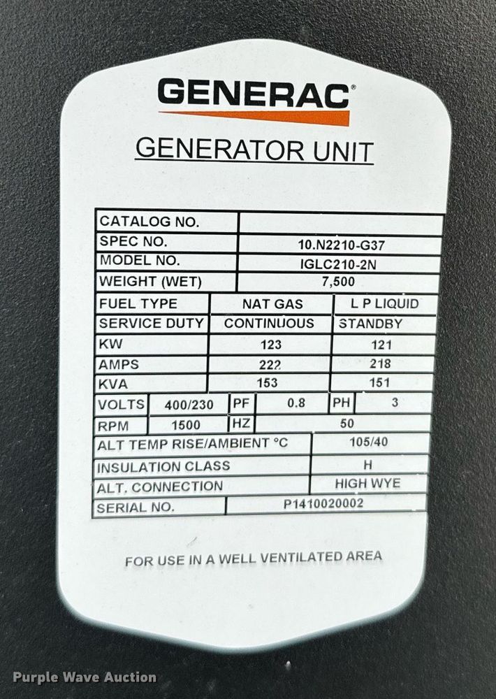 image for item ER2092 Aggreko IGLC210-2N generator
