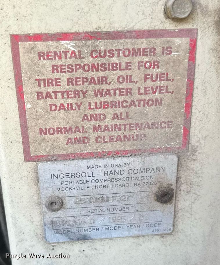 image for item ER2141 1995 Ingersoll-Rand P185WJD air compressor