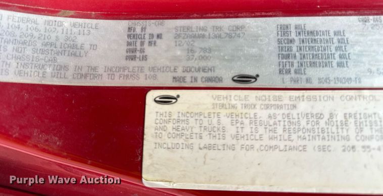 image for item DI9953 2003 Sterling L8500 dump truck