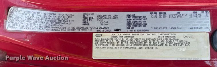 image for item DJ9189 2002 Sterling L8500 dump truck