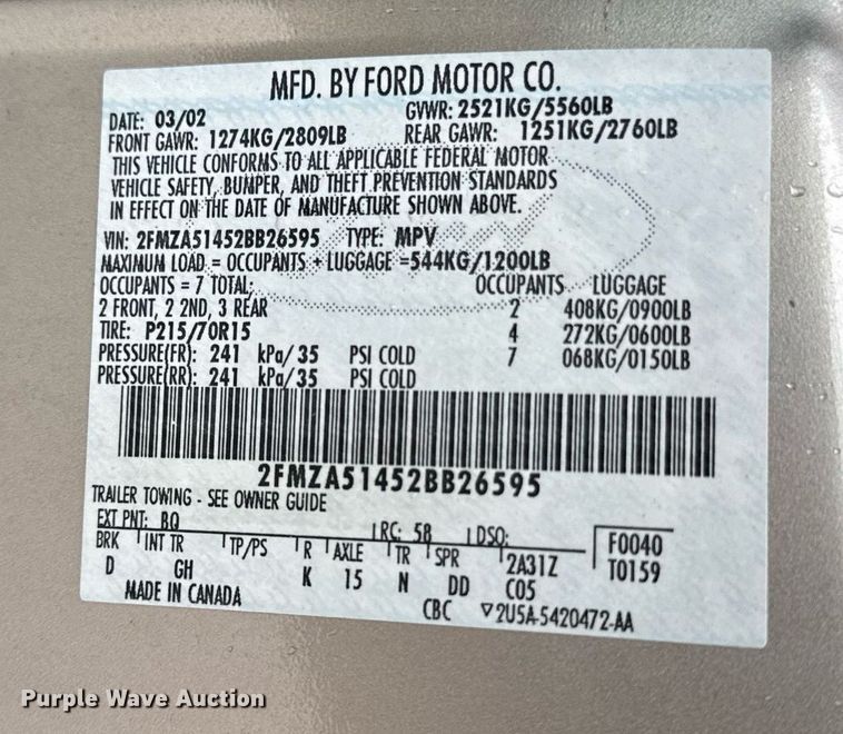 image for item DR2793 2002 Ford Windstar LX van